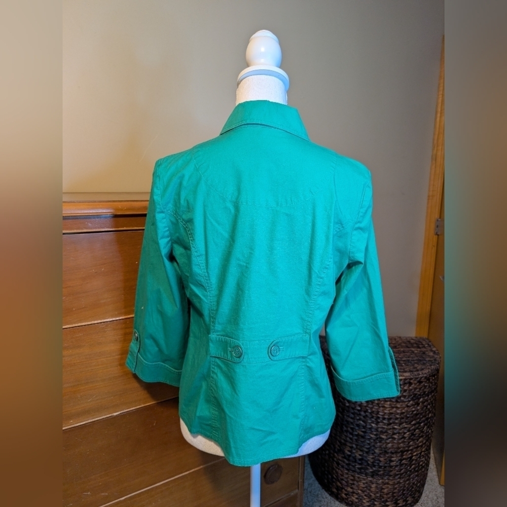 Chico’s Kelly Green 3/4 sleeve Cargo Jacket - Picture 4 of 9
